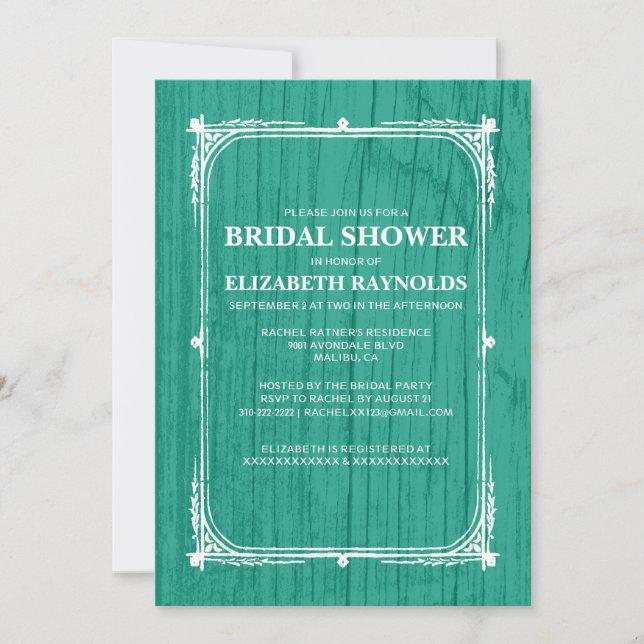 Turquoise Western Barn Wood Bridal Shower Invites Inbjudningar (Framsida)