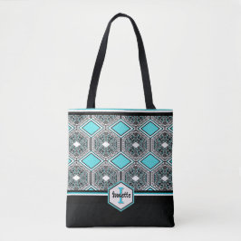 Turquoise, White & Black Tribal Tapestry Tygkasse
