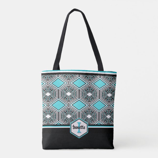 Turquoise, White & Black Tribal Tapestry Tygkasse (Baksida)