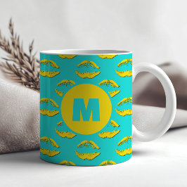 Turquoise & Yellow XOXO Kissing Lips Personalized Kaffemugg