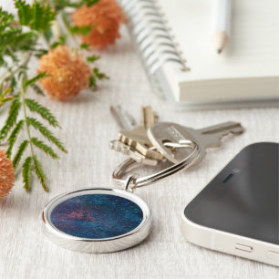 Turquouise Galaxy Paint Sparkles Rund Silverfärgad Nyckelring
