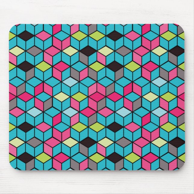 Turquouise och Rosa Cube Mönster Musmatta (Framsidan)