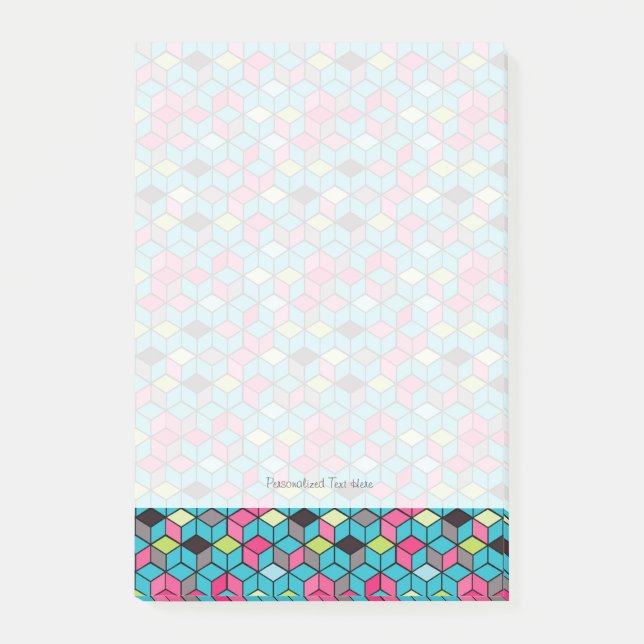 Turquouise och Rosa Cube Mönster Post-it Block (Framsida)