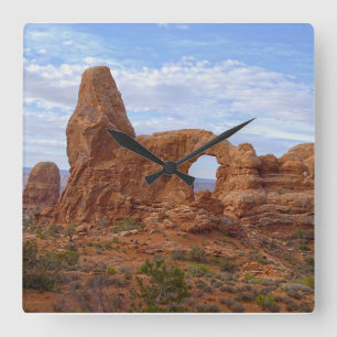 Turret Arch vid Arches National Park, Utah Fyrkantig Klocka