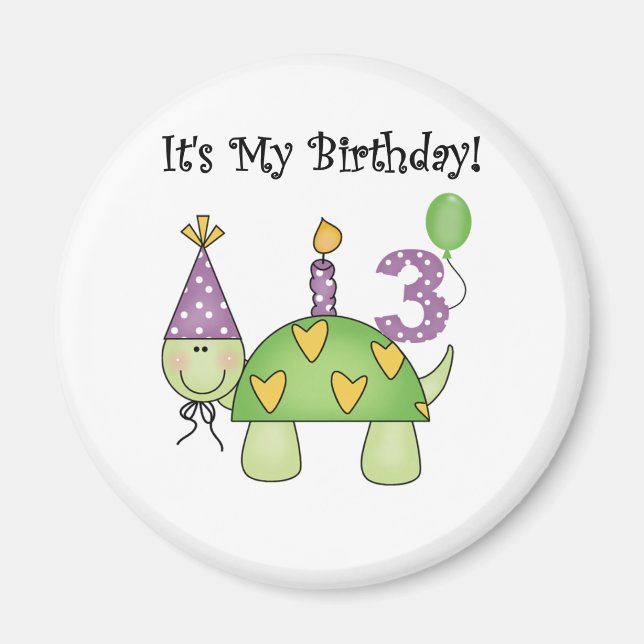 Turtle 3rd Birthday Tshirts and Gifts Magnet (Framsidan)