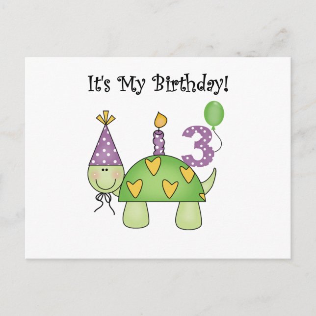 Turtle 3rd Birthday Tshirts and Gifts Vykort (Framsida)