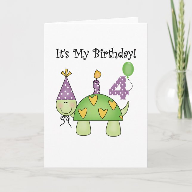 Turtle 4e födelsedagen Tshirts och Gifts Kort (Framsida)