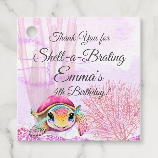 Turtle 4e födelsedagen, under havet gåvor etiketter (Framsida)