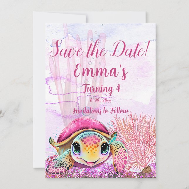 Turtle 4e födelsedagen, under havet spara datumet (Framsida)