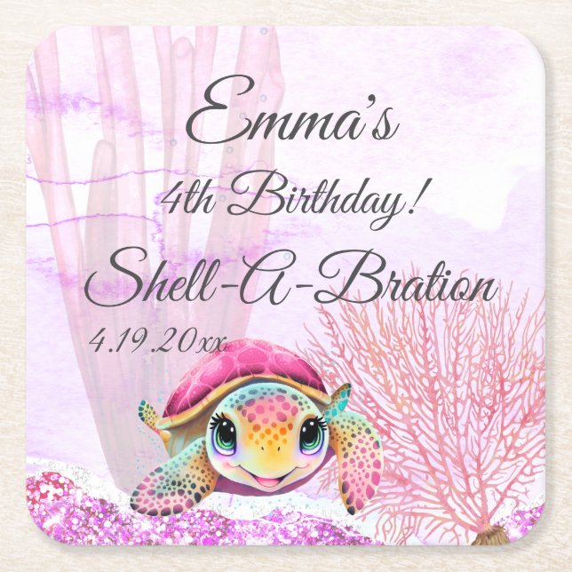 Turtle 4e födelsedagen, under havet underlägg papper kvadrat (Framsidan)