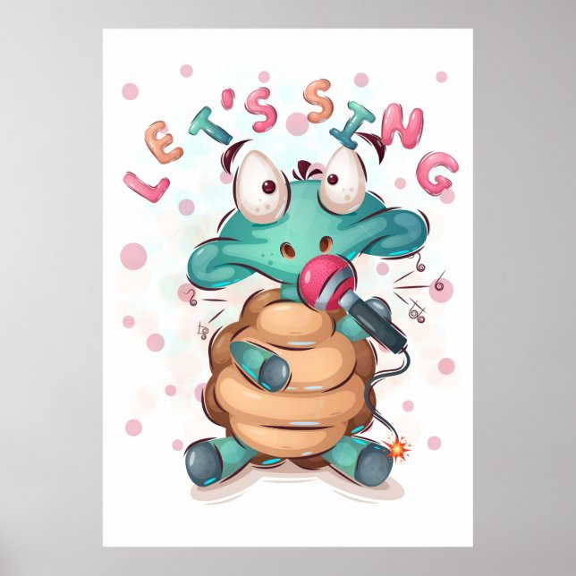 Turtle Älskare Cute Turtle sjunger Poster (Framsidan)