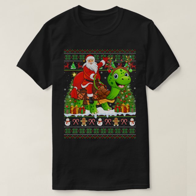Turtle Älskare Funny Ugly Santa Riding Turtle Kris T Shirt (Design framsida)