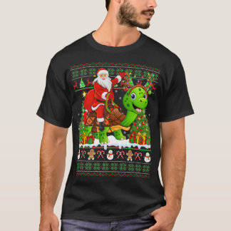 Turtle Älskare Funny Ugly Santa Riding Turtle Kris T Shirt
