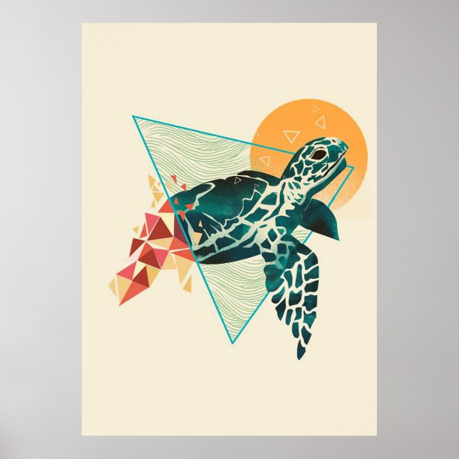 Turtle Älskare Geometric Turtle Poster (Framsidan)
