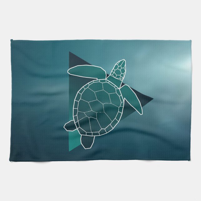 Turtle Älskare Grönt Geometric Turtle Kökshandduk (Horisontell)