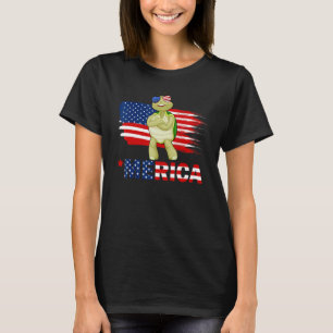 Turtle American Flagga Sunglasses Merica 4:e Jul T Shirt