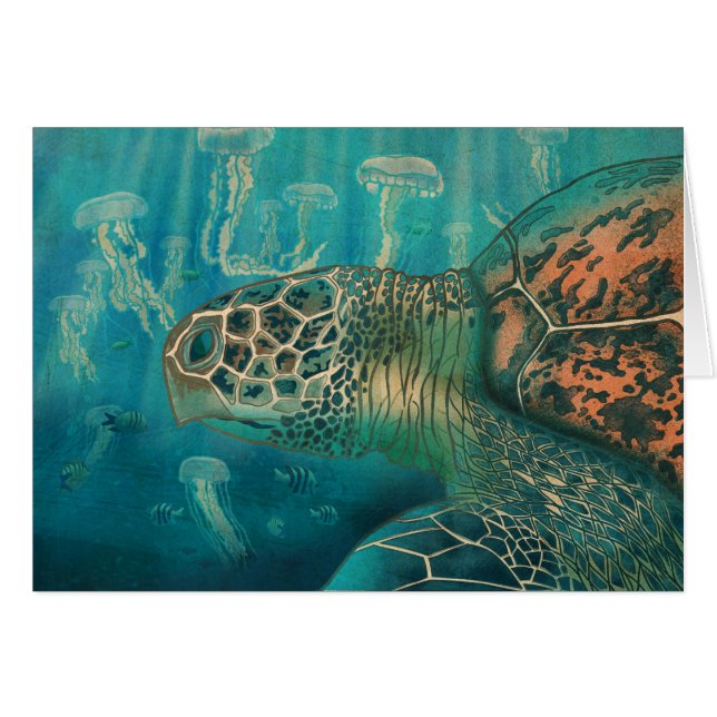Turtle and jellyfish hälsningskort (Framsidan Horizontal)