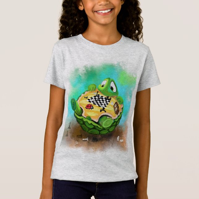 Turtle and Ladybug Spela schess - Funny Teckning T Shirt (Framsida)