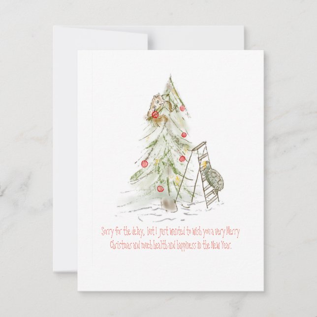 Turtle and Squirrel with a Late Julgran Julkort (Framsida)