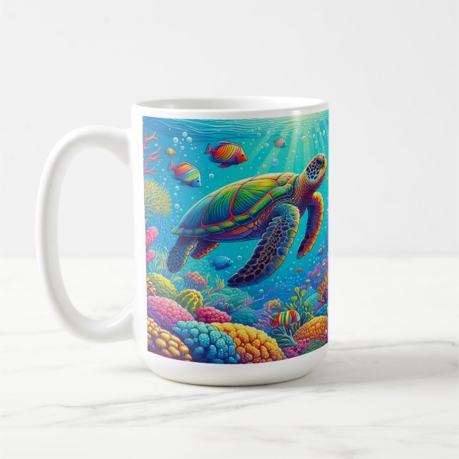 Turtle and Tropical Fish Underwater Scene Kaffemugg (Vänster)