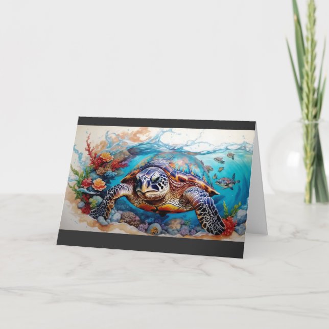 Turtle art / Schildkröte Kunst Tack Kort (Framsida)