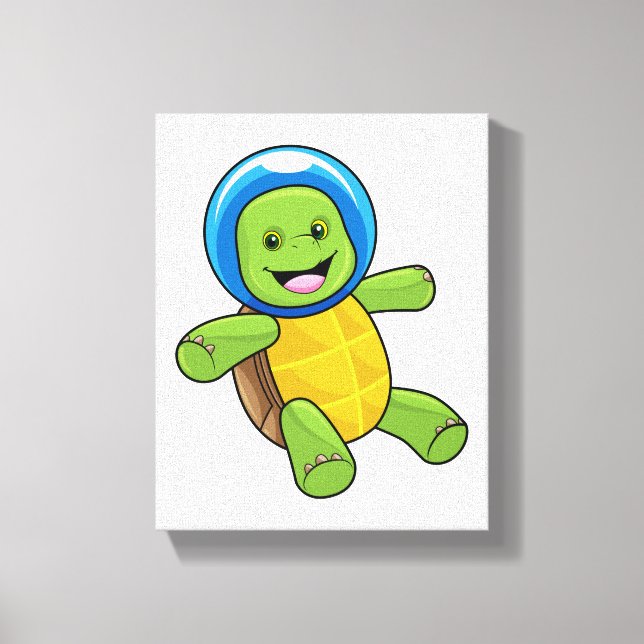 Turtle as Astronaut med Glass boll Canvastryck (Framsida)