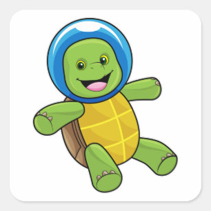 Turtle as Astronaut med Glass boll Fyrkantigt Klistermärke
