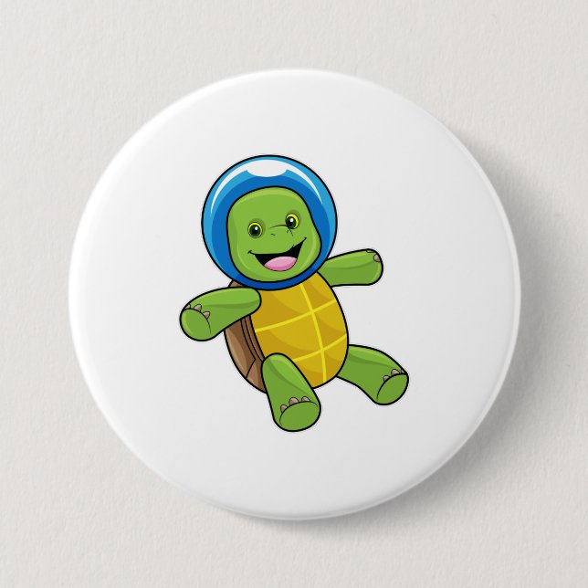 Turtle as Astronaut med Glass boll Knapp (Framsida)
