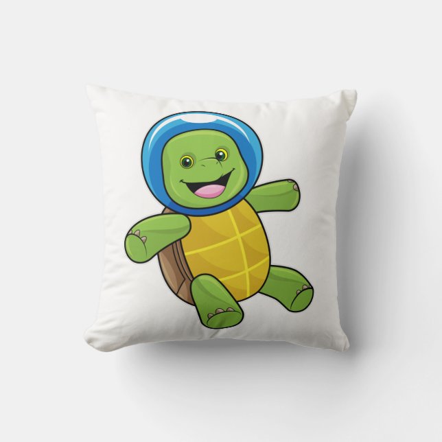 Turtle as Astronaut med Glass boll Kudde (Framsida)