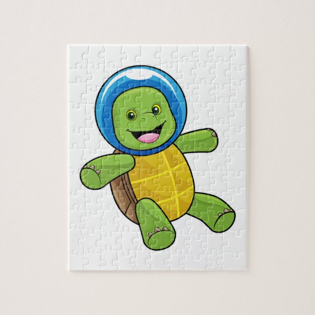 Turtle as Astronaut med Glass boll Pussel (Vertikal)