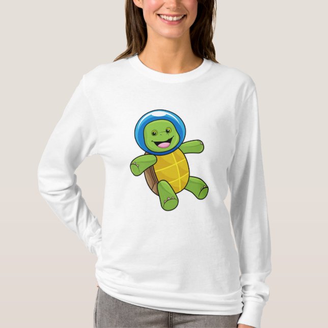 Turtle as Astronaut med Glass boll T Shirt (Framsida)