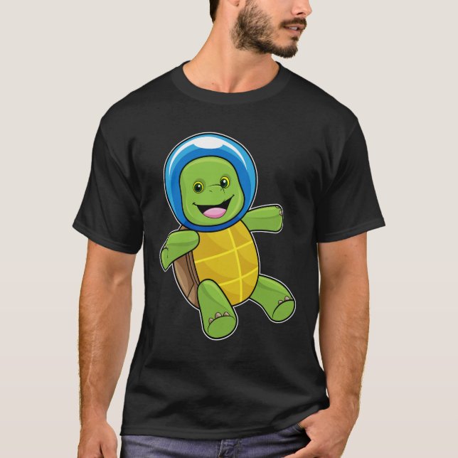 Turtle as Astronaut med Glass boll T Shirt (Framsida)