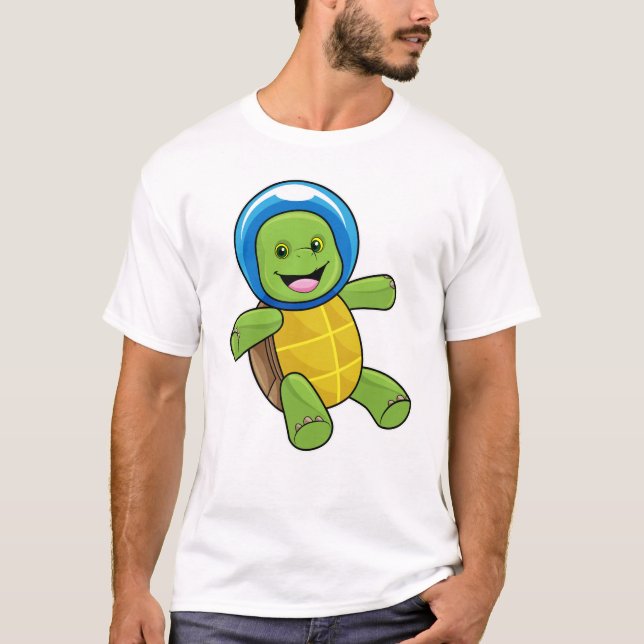 Turtle as Astronaut med Glass boll T Shirt (Framsida)