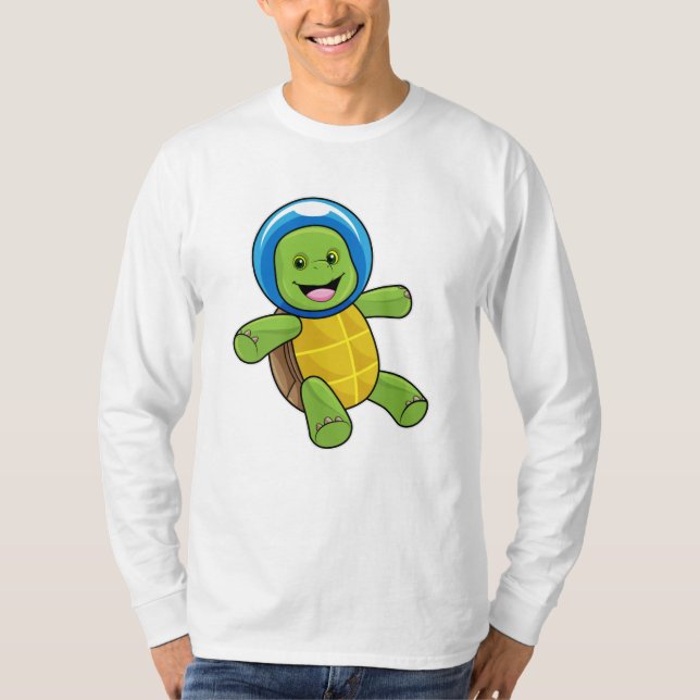 Turtle as Astronaut med Glass boll T Shirt (Framsida)