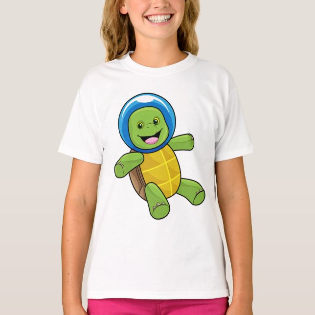 Turtle as Astronaut med Glass boll T Shirt (Framsida)