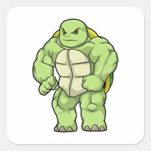 Turtle as Bodybuilding der with Six pack Fyrkantigt Klistermärke