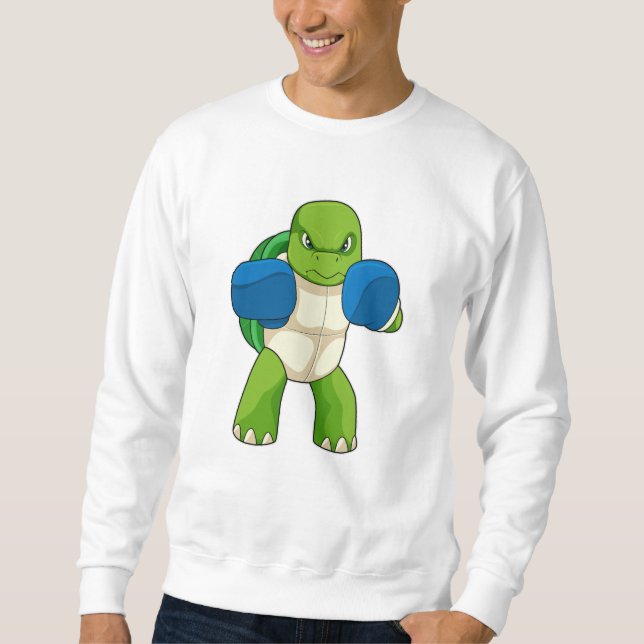 Turtle as Boxer with Boxing handskar Lång Ärmad Tröja (Framsida)