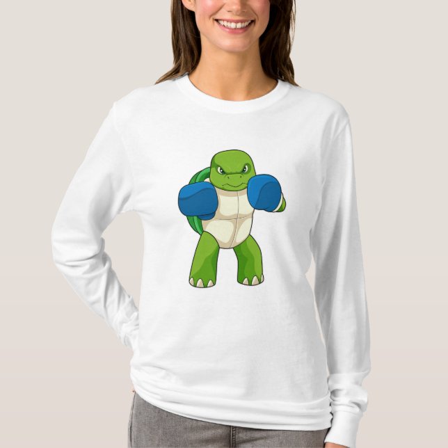 Turtle as Boxer with Boxing handskar T Shirt (Framsida)