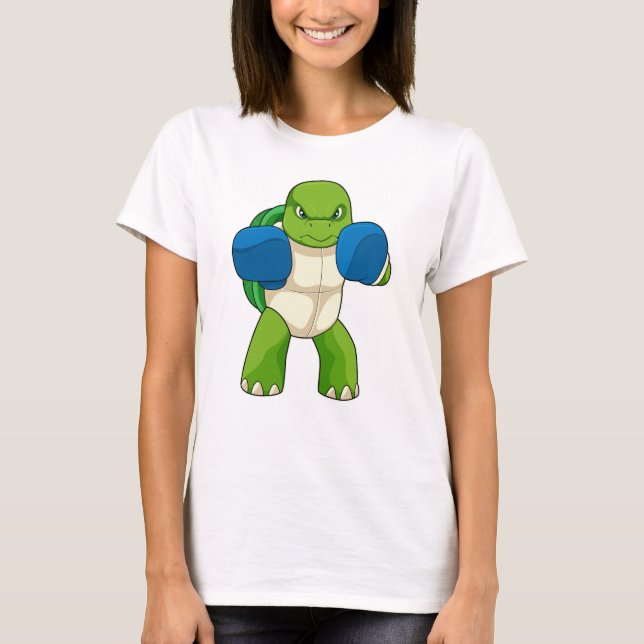 Turtle as Boxer with Boxing handskar T Shirt (Framsida)