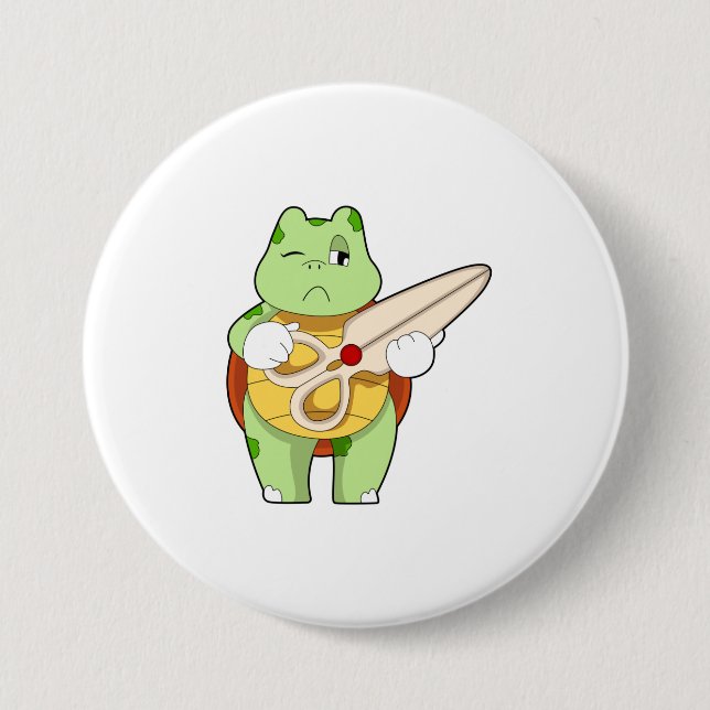 Turtle as Hairdresser with Scissors Knapp (Framsida)