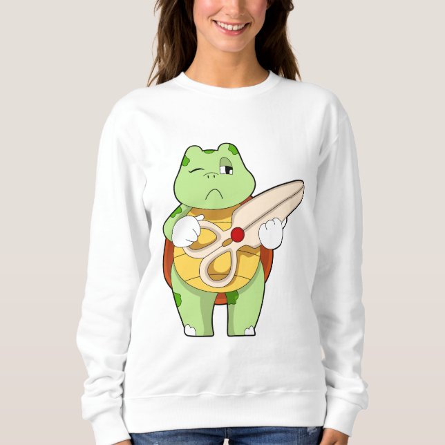 Turtle as Hairdresser with Scissors T Shirt (Framsida)