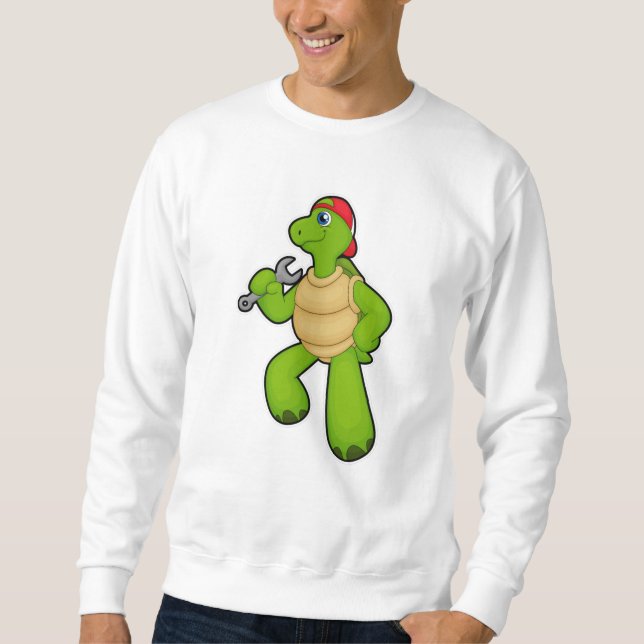 Turtle as Mechanic with Wrench & Cap Lång Ärmad Tröja (Framsida)
