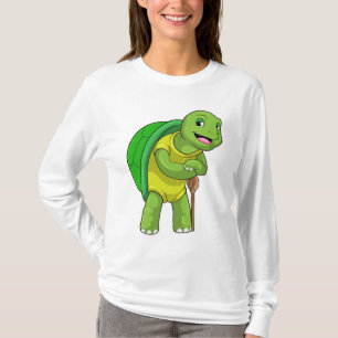 Turtle as Pensione with Walking stick stick T Shirt
