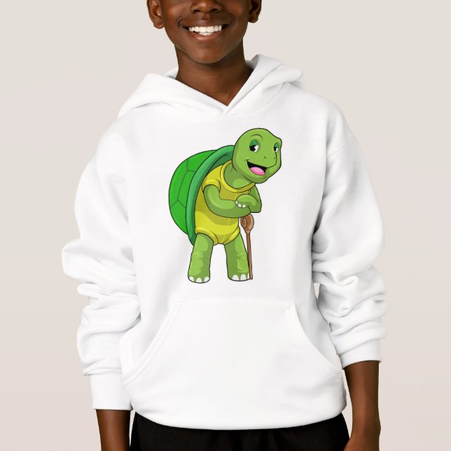 Turtle as Pensione with Walking stick stick T Shirt (Framsida)