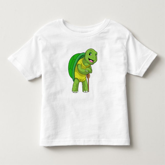 Turtle as Pensione with Walking stick stick T Shirt (Framsida)