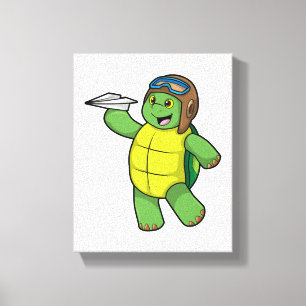 Turtle as Pilot med Pappra flygplan Canvastryck