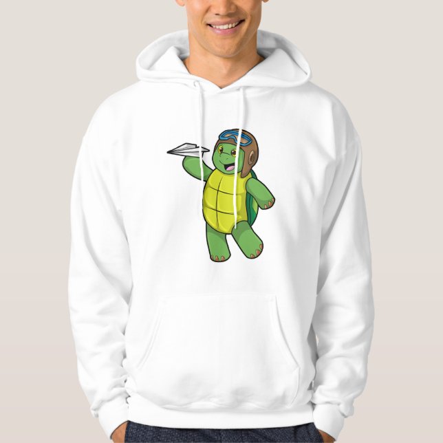 Turtle as Pilot med Pappra flygplan Hoodie (Framsida)