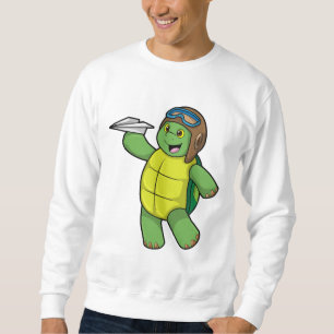 Turtle as Pilot med Pappra flygplan Lång Ärmad Tröja