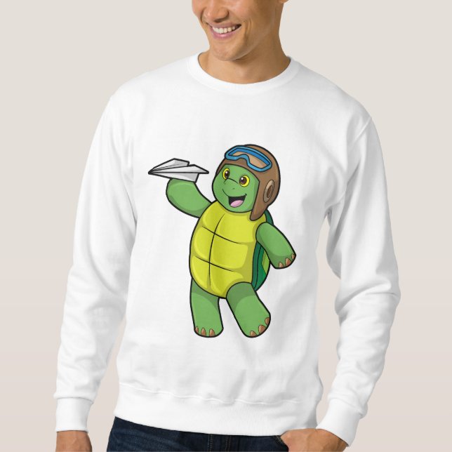 Turtle as Pilot med Pappra flygplan Lång Ärmad Tröja (Framsida)