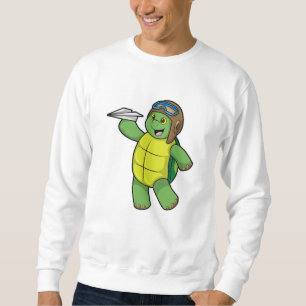 Turtle as Pilot med Pappra flygplan Lång Ärmad Tröja